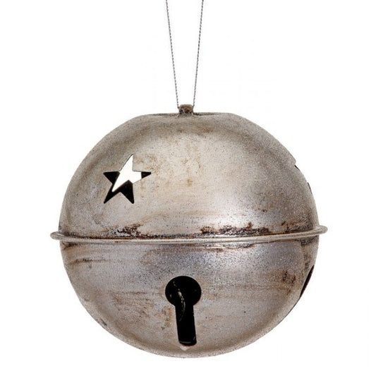 5.5" Antique Bell Glitter Metal Ornament Silver