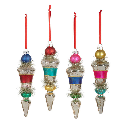 Retro Stripe and Tinsel Finial Ornament (4 Asst)