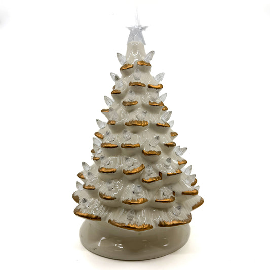 13.25" Lighted Tree Vintage W/ Timer White/Gold