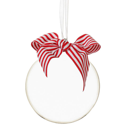 4.75" Ornament Glass W/ Candy Striped Bow