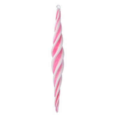 12" Glass Peppermint Finial Ornament Pink/ White