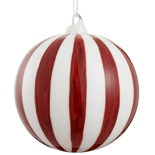 6" Glass Ball Ornament Red/ White