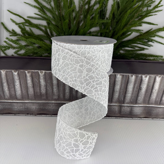 2.5" X 10yds Glitter Cut-Out Leaf Ribbon, White/ Shimmer
