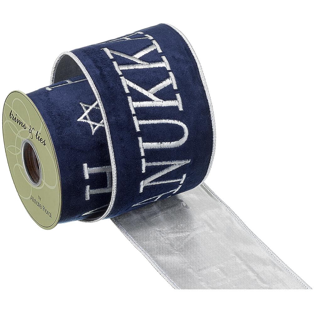 4" X 5Yd Happy Hanukkah Ribbon Blue/Silver