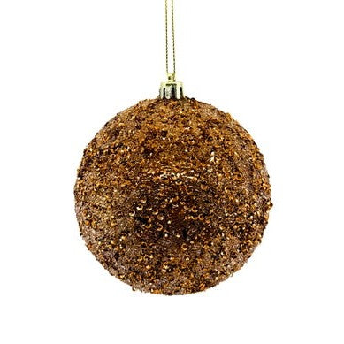 4" Beaded Metalic Ball Ornament Copper