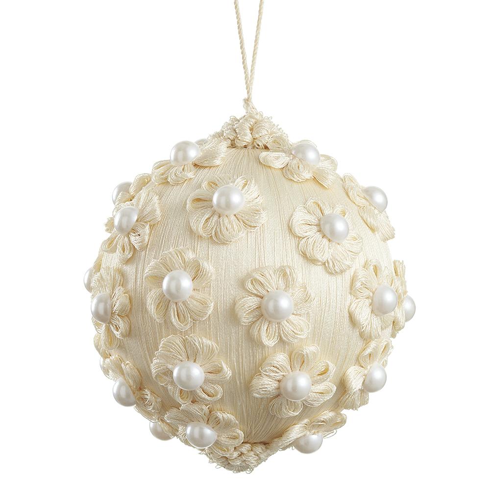 5" Yarn Pearl Flower Ball Ornament