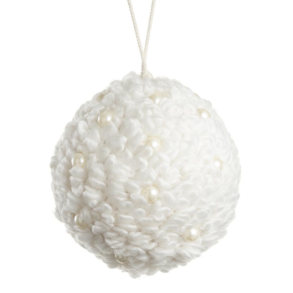 5" Pearl Chunky Yarn Ball Ornament White Pearl