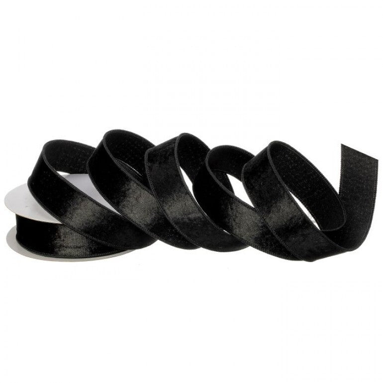 1.5" x 10yds Wired Velvet Ribbon with Dupion Back – Black