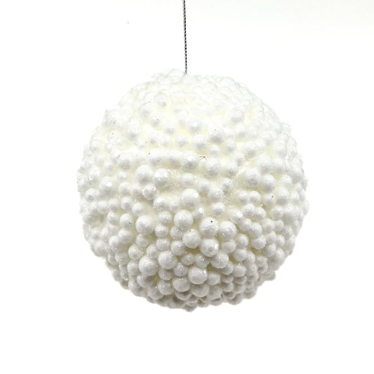 4" Glitter Berry Ball Ornament White