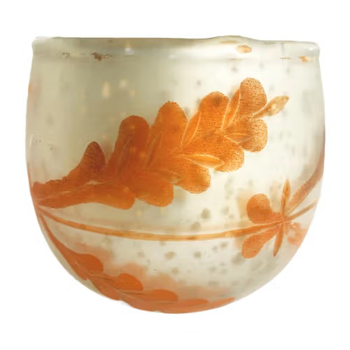3-1/4" DIA x 3" Etched Recycled Mercury Glass Tealight/ Votive Holder, Matte Silver Finish & Coral