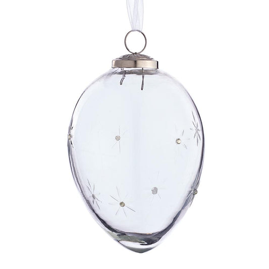 6" Starburst Glass Egg Ornament Clear
