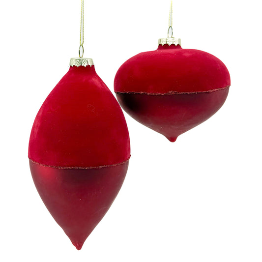 4–6" Glass Flocked Matte Finial/ Ball Ornament (Sold Individually)