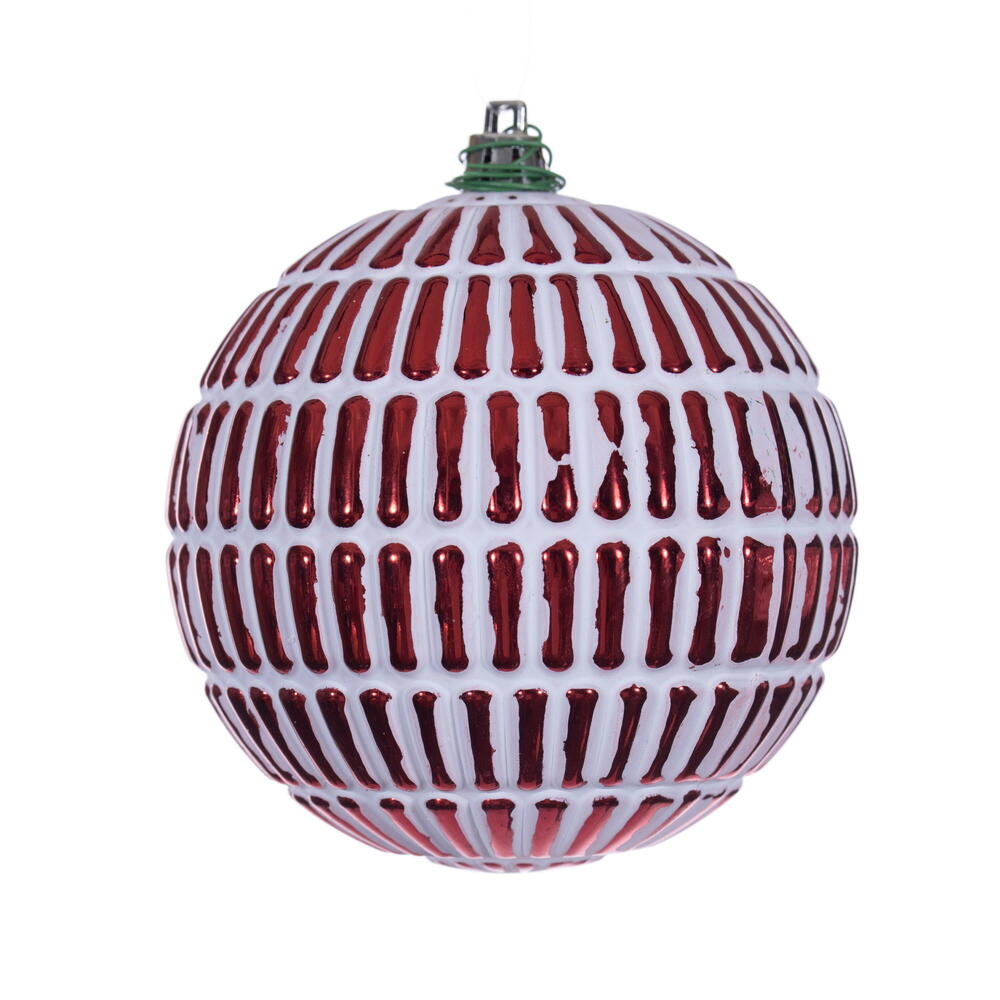 4" Red Etch Lines White Brush Ornament