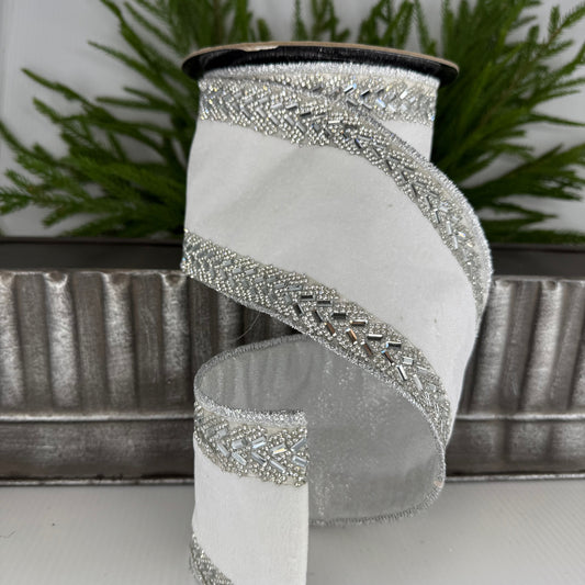 4" X 5Y Velvet W/Jeweled Edged Ribbon