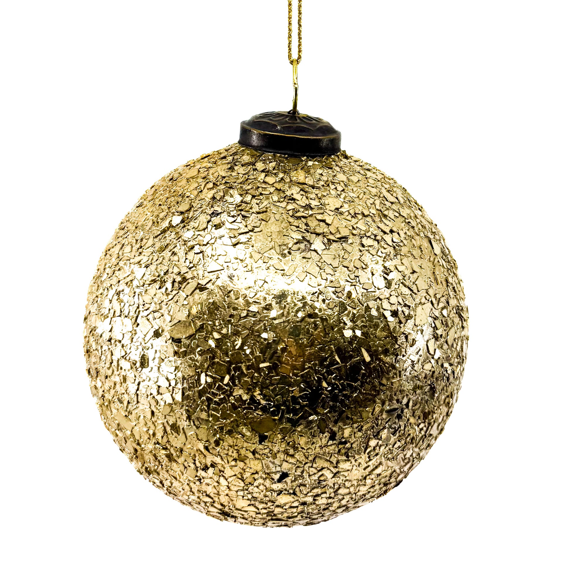 5" Metallic Crackle Glass Ball Gold