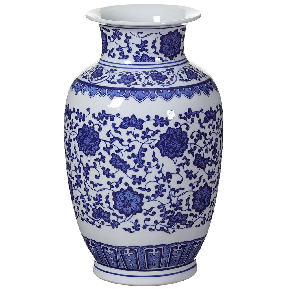 12" Ceramic Vase Bl/WH