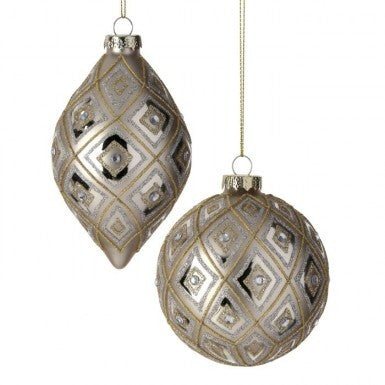 4-5.5" Gls Diamond Ball.Finial Ornament 2/Ast