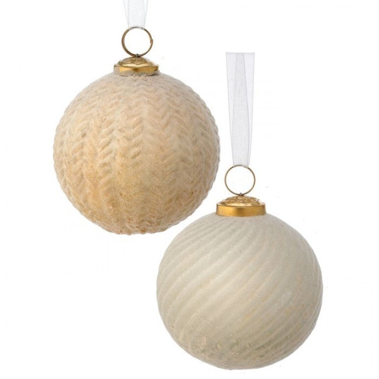 4" Glass Ridge Design Ornament – Champagne/ Silver (Sold Individually)