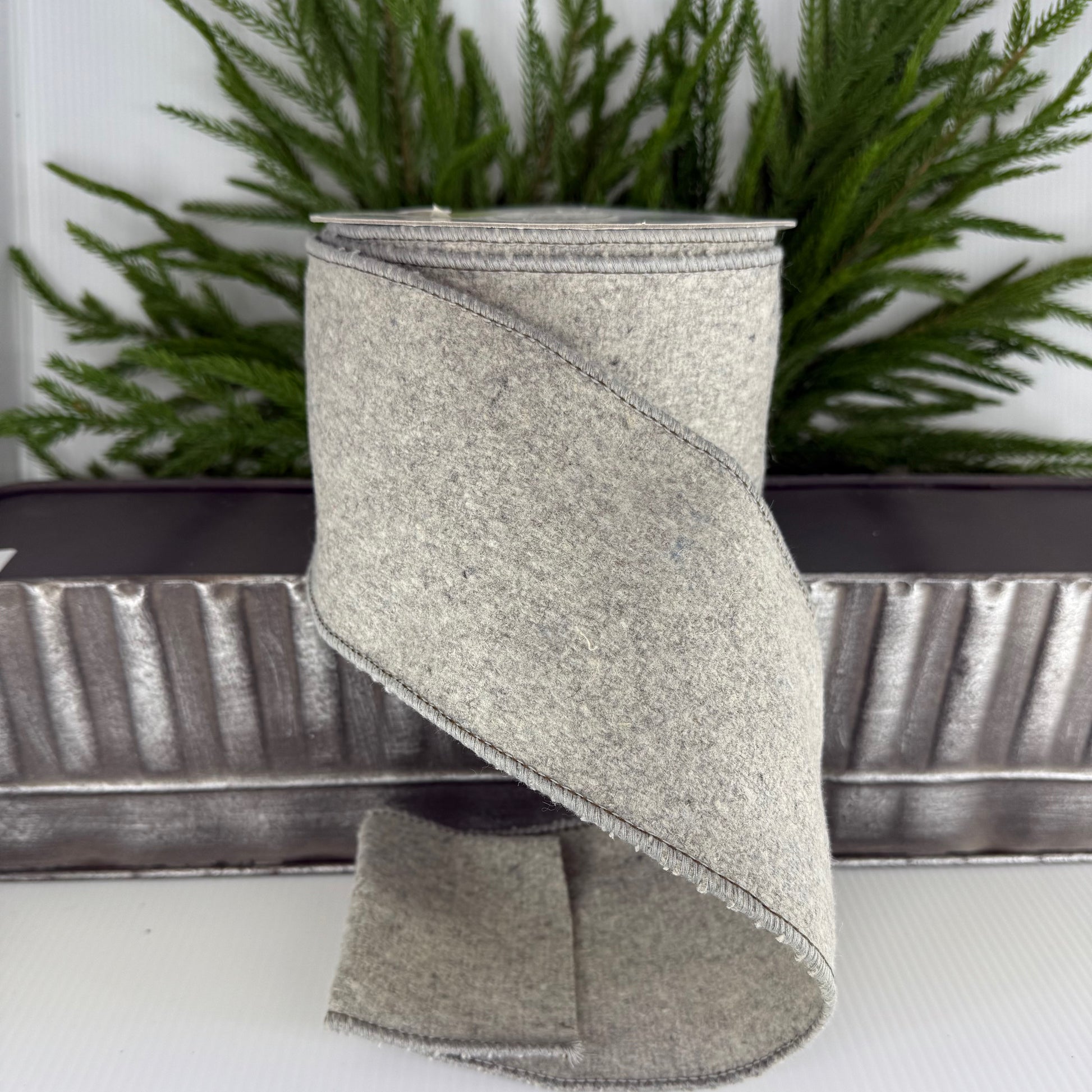 4" x 10 Yards Gray Felt Ribbon – Soft Texture, Wired Edge