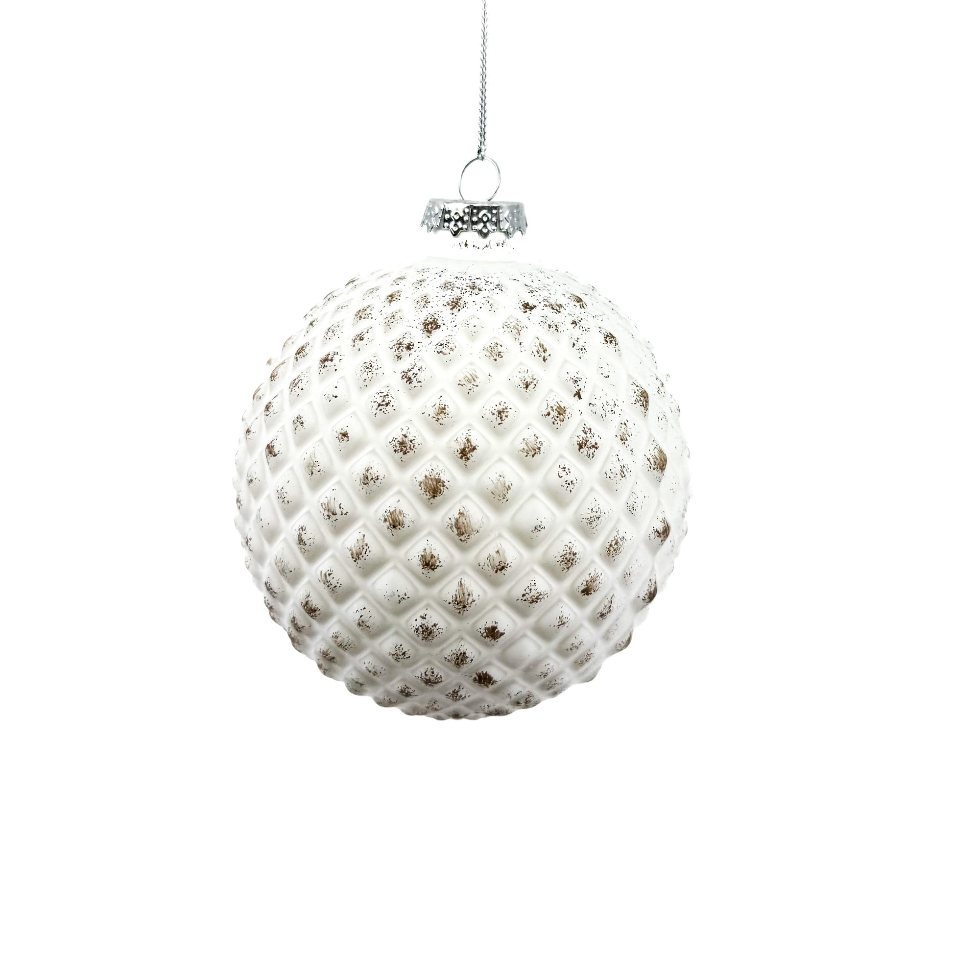 4" Antique Whitewash Ball Orn (ASST/ 2)