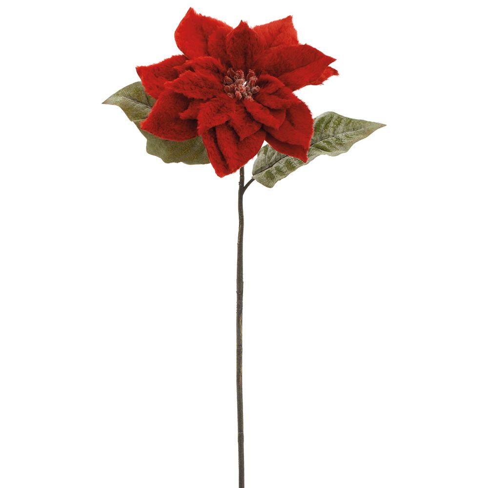 28" Fur Poinsettia Spray Red