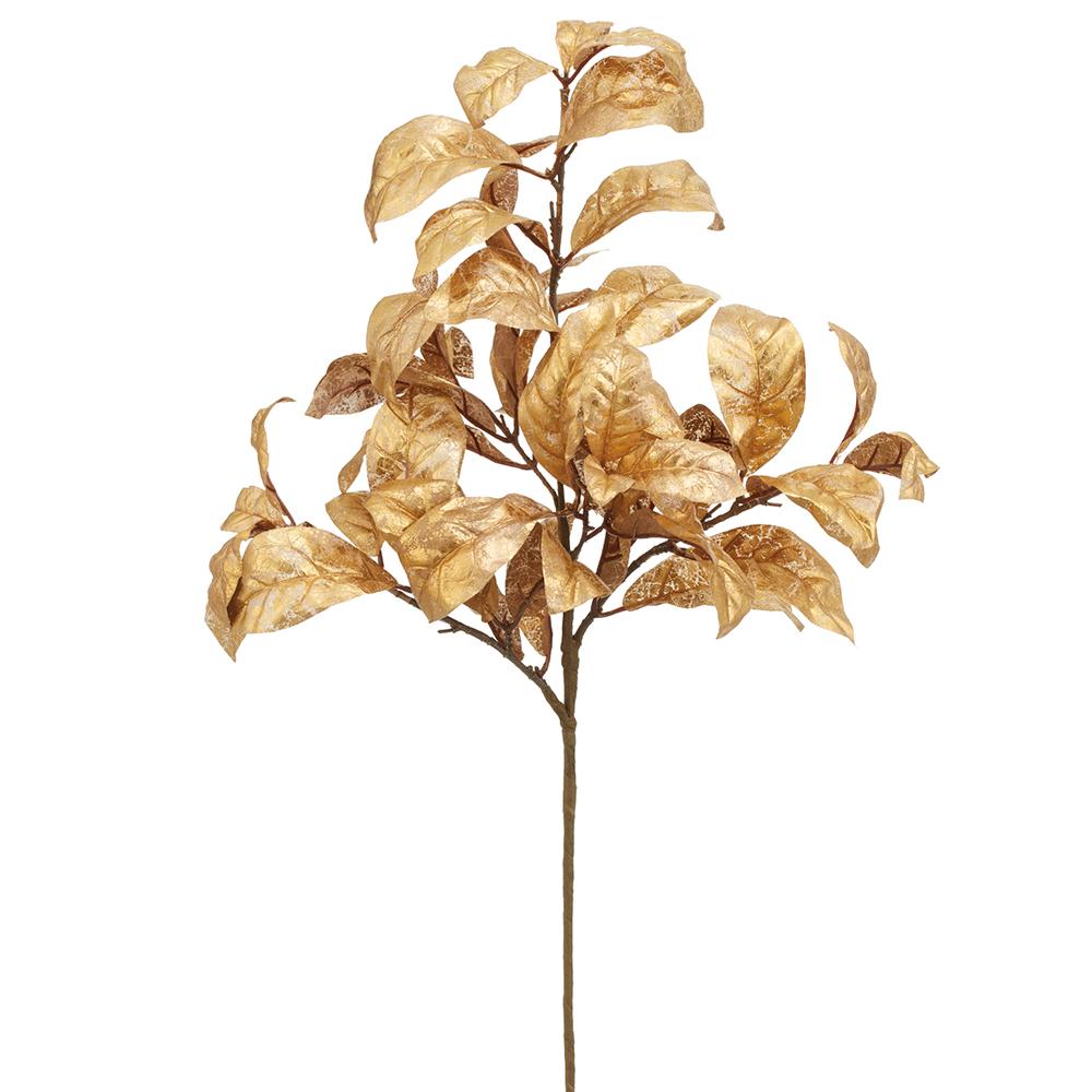 24"Metallic Magnolia Leaf Spray, Gold