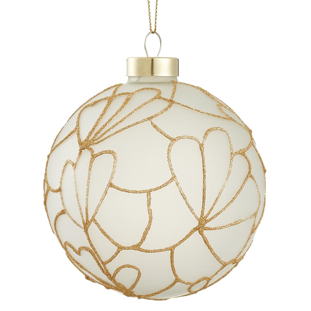 4" Glittered Tiffany Lamp Pattern Glass Ball Ornament Frosted Gold