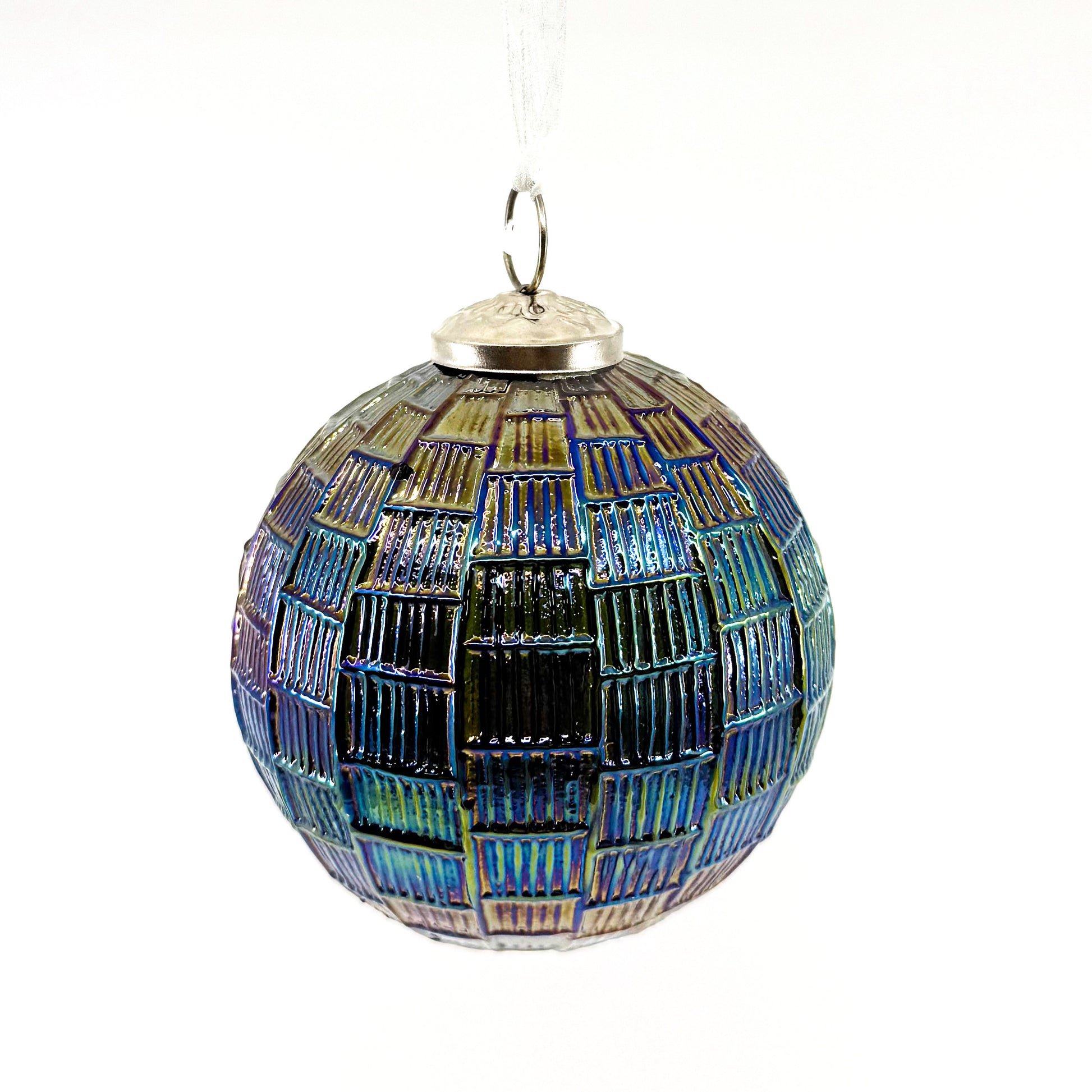 4" Glass Irridicent Ball Ornament Blue