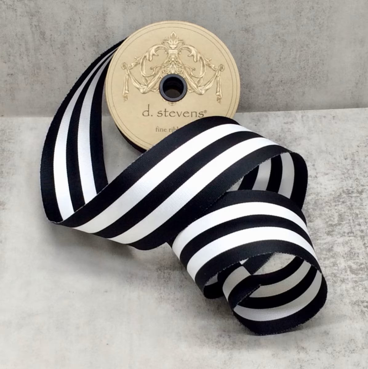 2.5" x 25 YDS Grosgrain Stripe Ribbon, Black/White