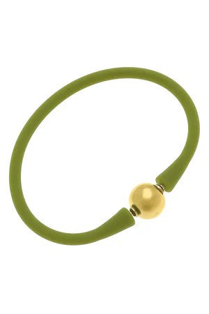 Bali 24K Gold Plated Ball Bead Silicone Bracelet in Peridot