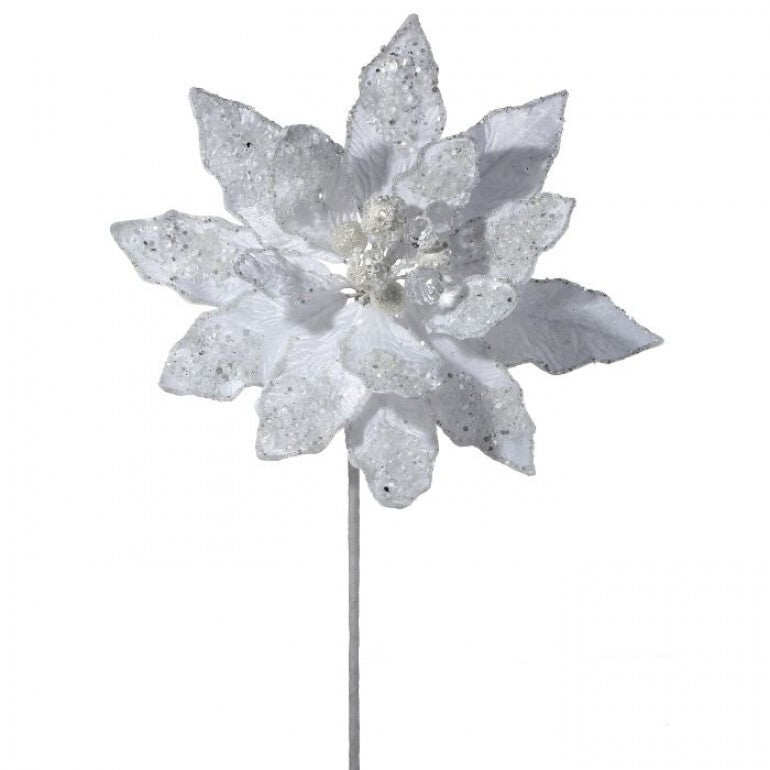 24"Iced W/Jewel Encrusted Poinsettia Stem