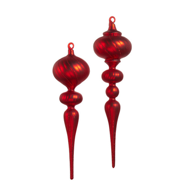 13" Matte Red Finial Ornament (Asst/ 2) – Sold Individually