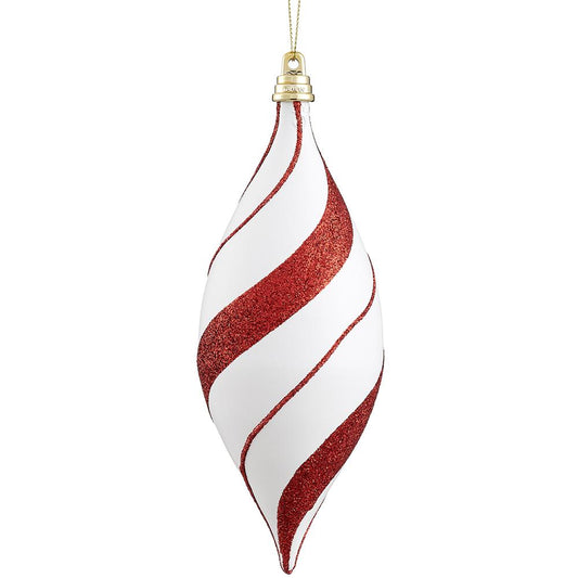 7" Glittered Swirl Plastic Finial Ornament Red/ White