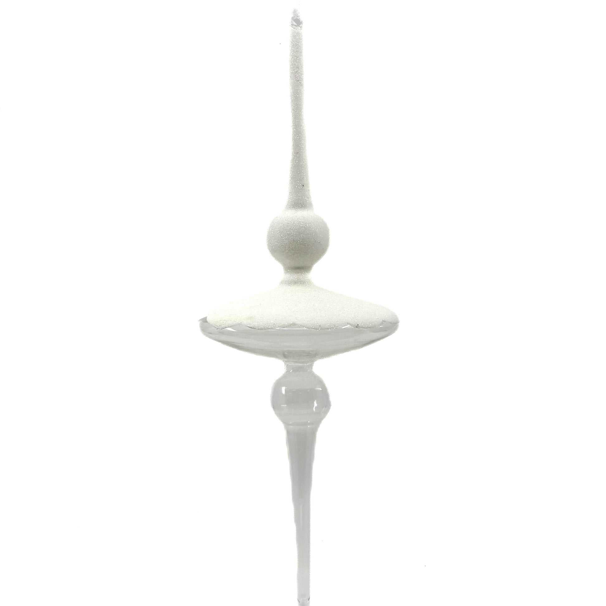 15" Glittered Glass Finial Ornament Clear/ White