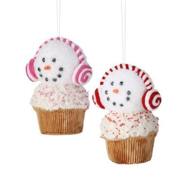 7" Sweets Snowman Cupcake W/Ear Muffs (ASST/ 2)