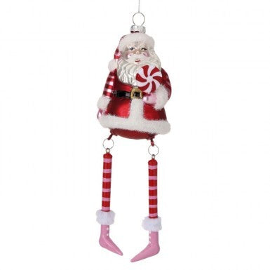 9" Glass Santa W/ Dangling Legs Ornament