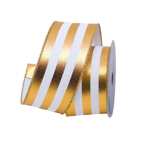 2.5" X 10yds Foil Vertical Stripe Wired Ribbon, Gold