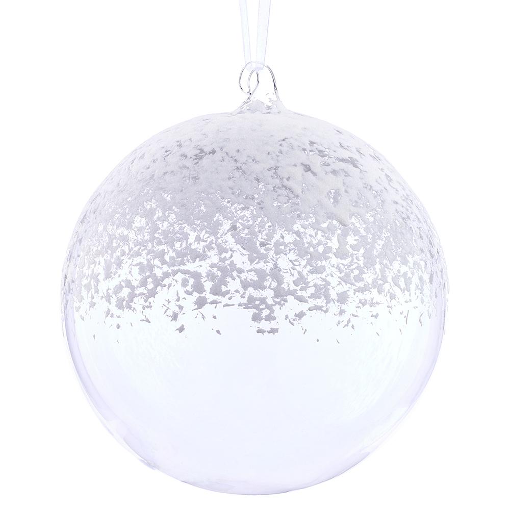 8" Snowed Glass Ball Ornament