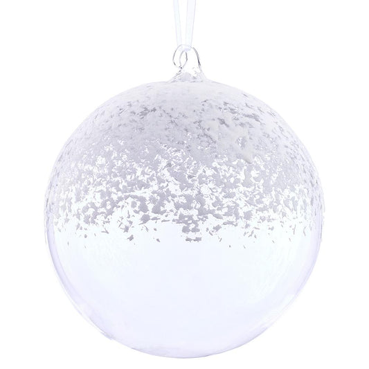 8" Snowed Glass Ball Ornament