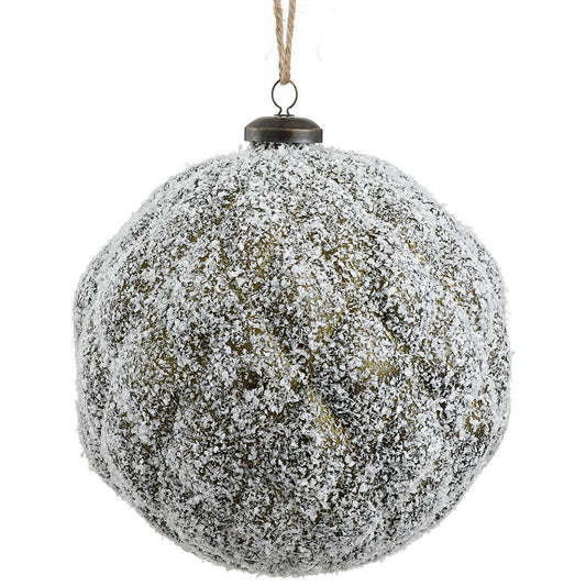 6" Snowed Ball Ornament Green/ White