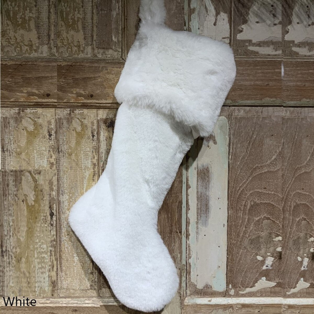 25" Plush fur stocking, white