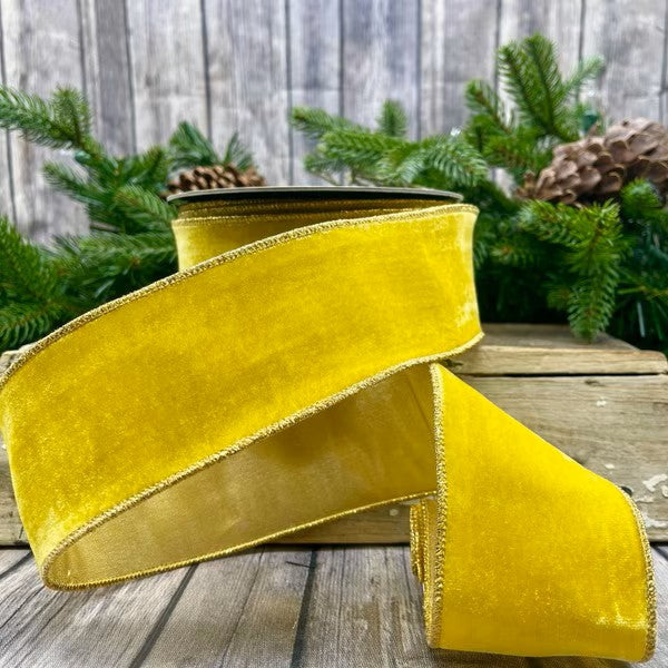 2.5" x 10yds Vintage French Velvet, Metallic Back, Mustard