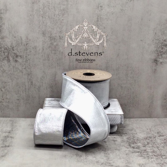 2.5" x 10yds Metallic Dupion Two-Sided Ribbon, Silver/ Pewter
