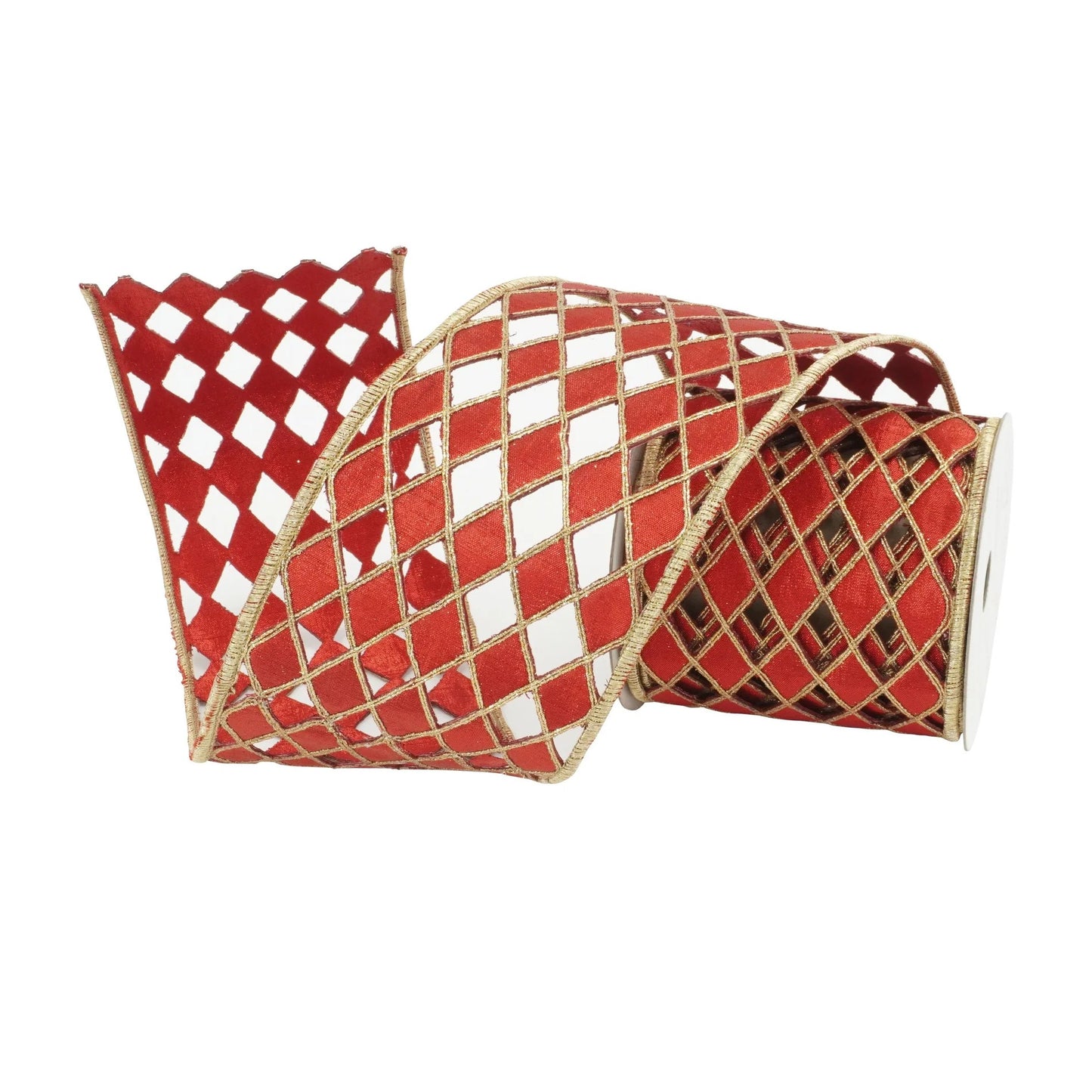 4" x 5yds Jester Diamond Lace Ribbon – Red & Gold