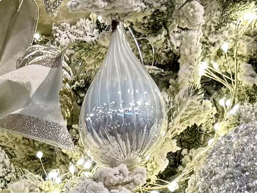6" Glass Silver Pearl Drop Ornament