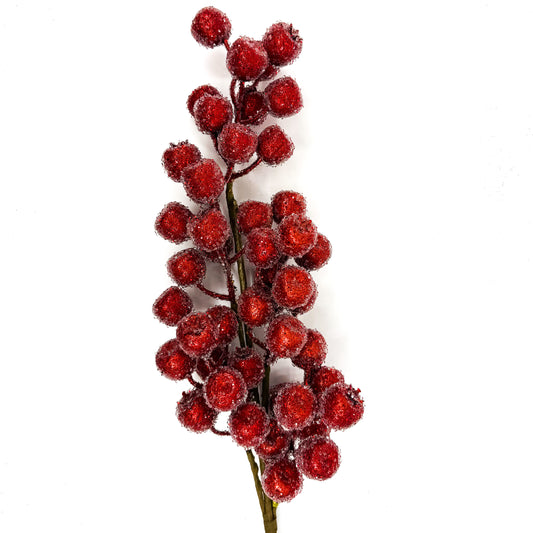 24" Iced Red Berry Spray
