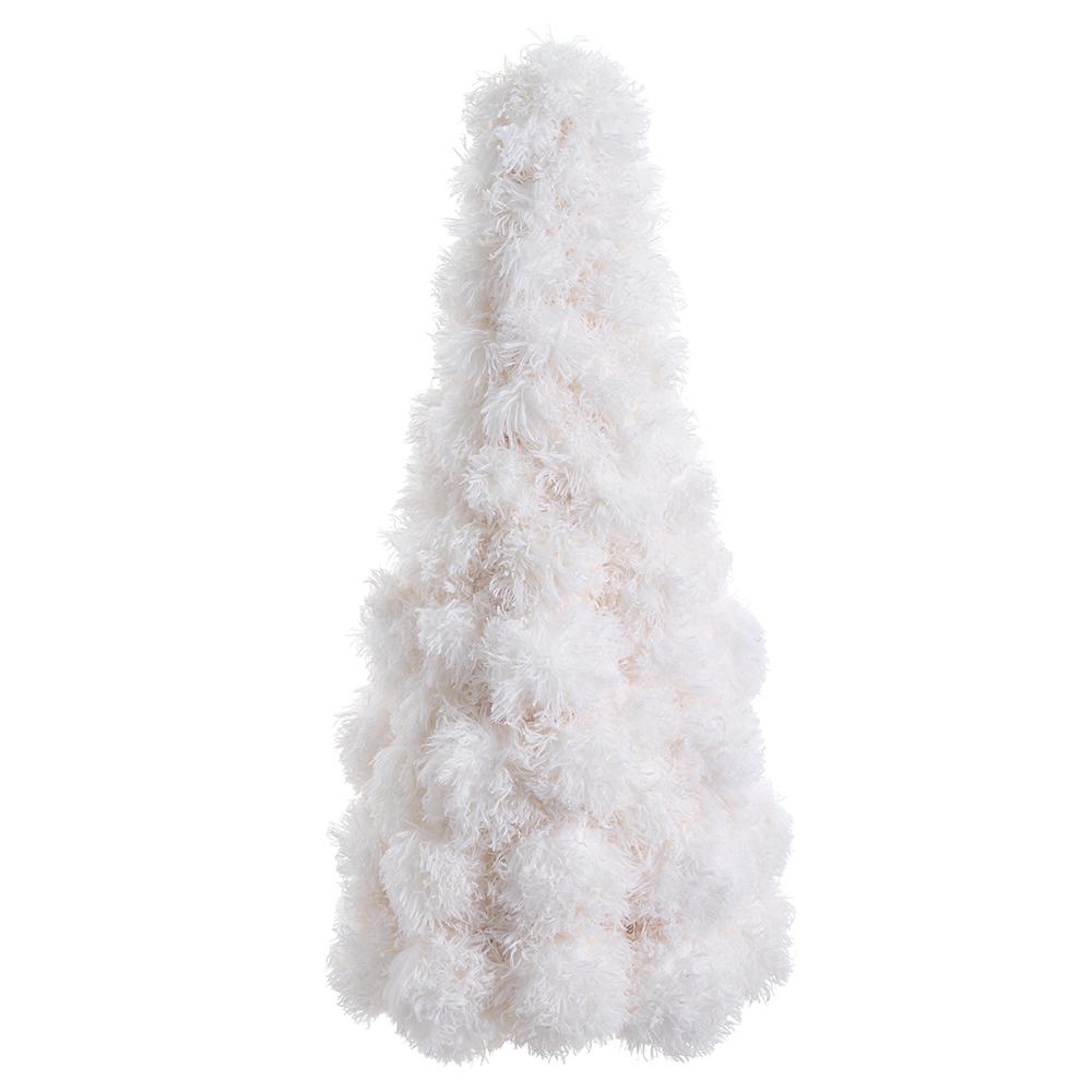 32" Fur Ball Cone Topiary White