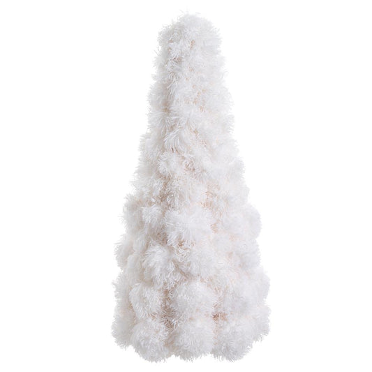 32" Fur Ball Cone Topiary White