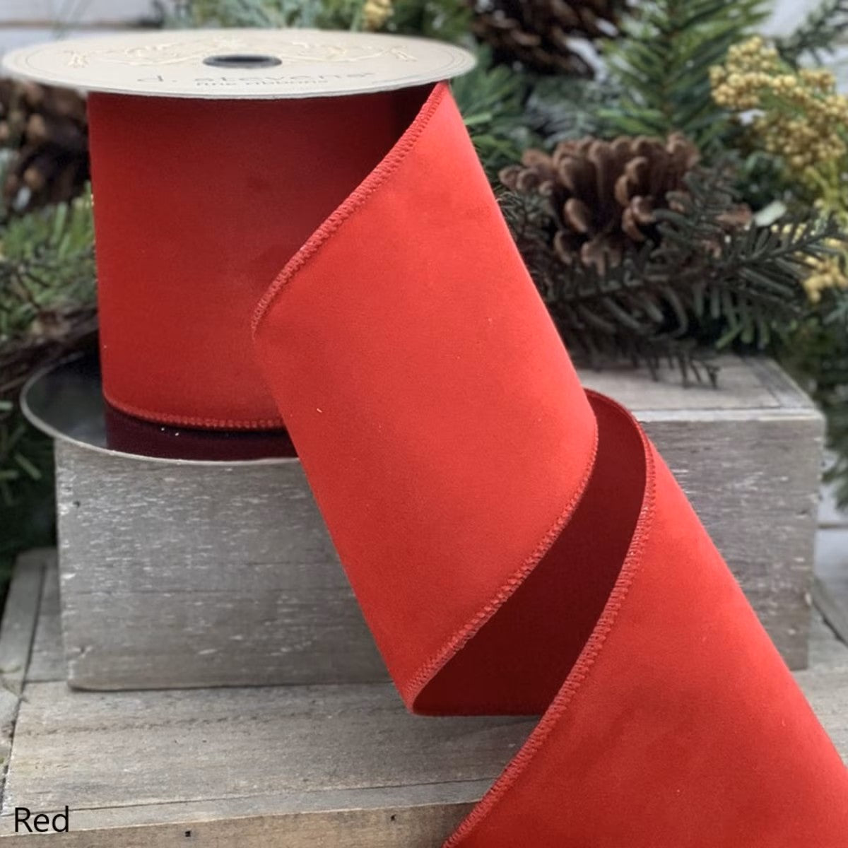 2.5“ x 10yds velvet taffeta back, red