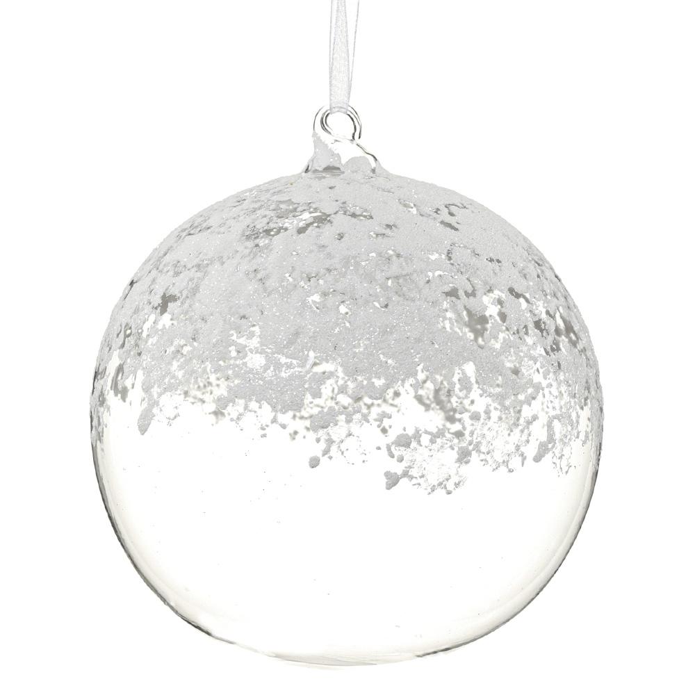 6" Snowed Glass Ball Ornament Clear/ White